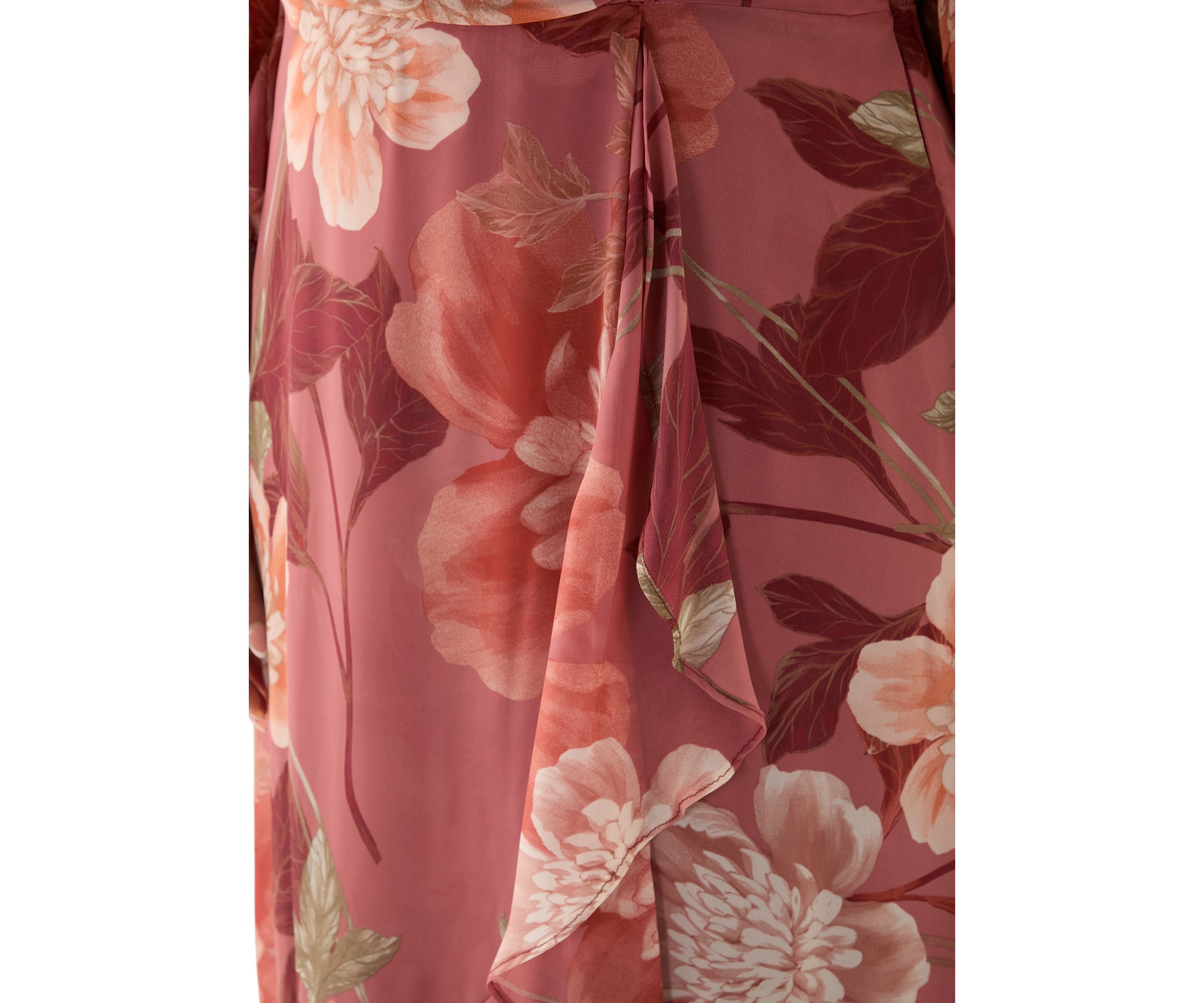 Plus Size 3/4 Sleeve V-Neck Floral Print Chiffon Maxi Dress