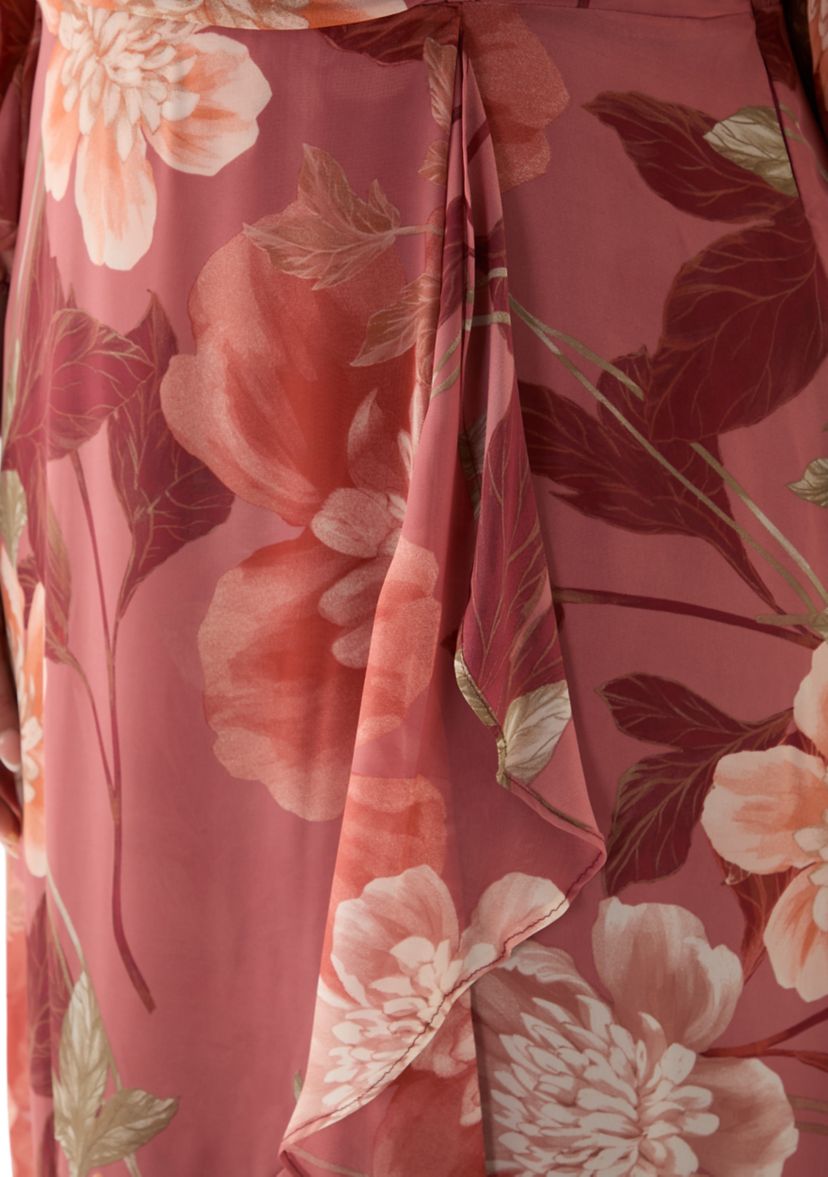 Plus Size 3/4 Sleeve V-Neck Floral Print Chiffon Maxi Dress