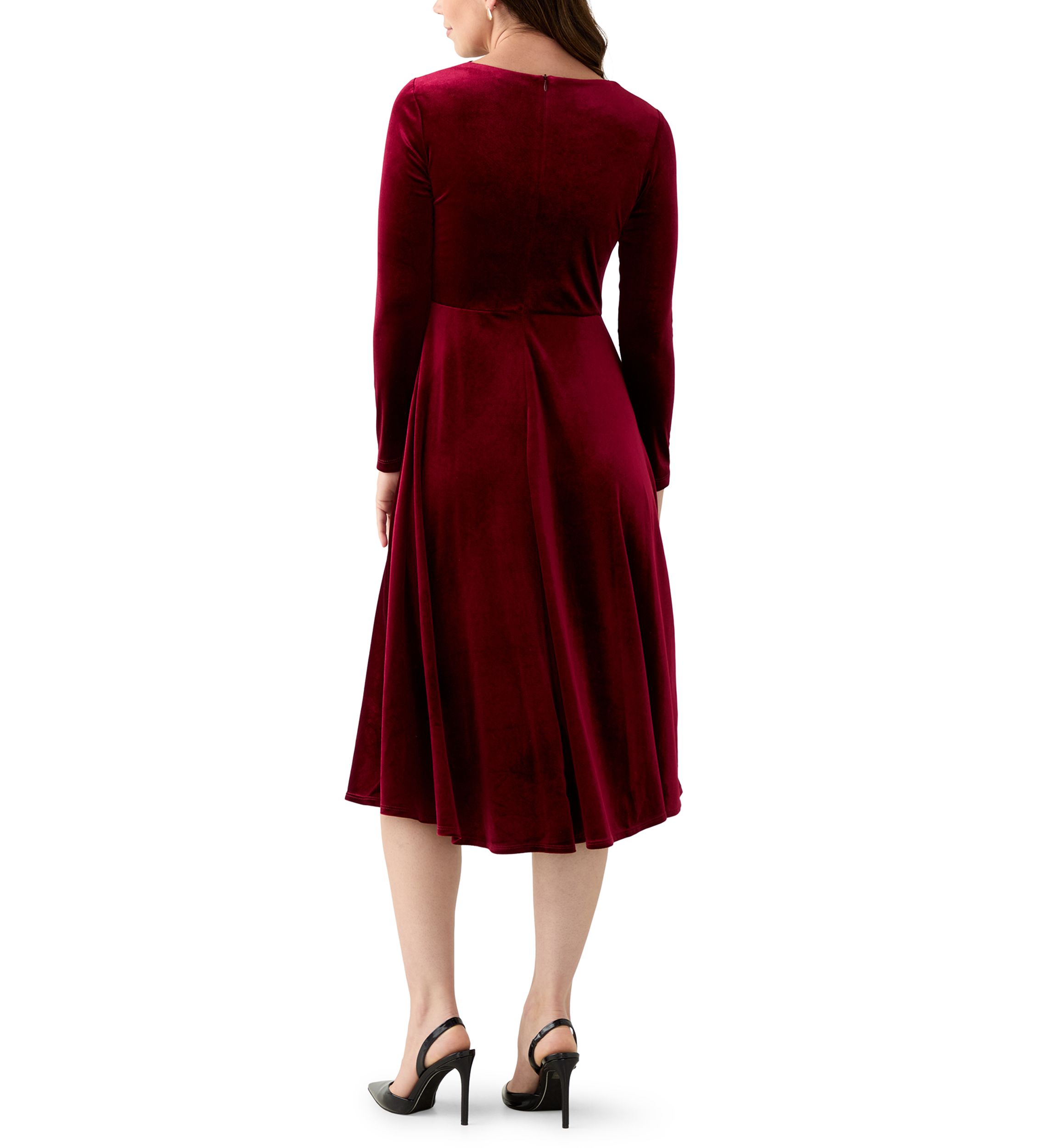 Womens Asymmetrical Neck Fit and Flare Velvet Dress