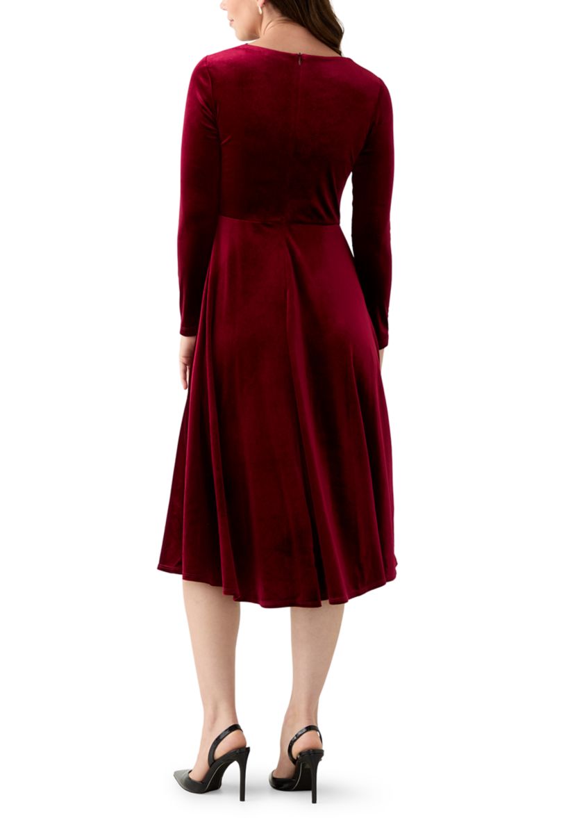 Womens Asymmetrical Neck Fit and Flare Velvet Dress