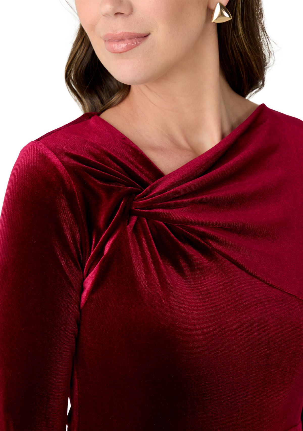 Womens Asymmetrical Neck Fit and Flare Velvet Dress