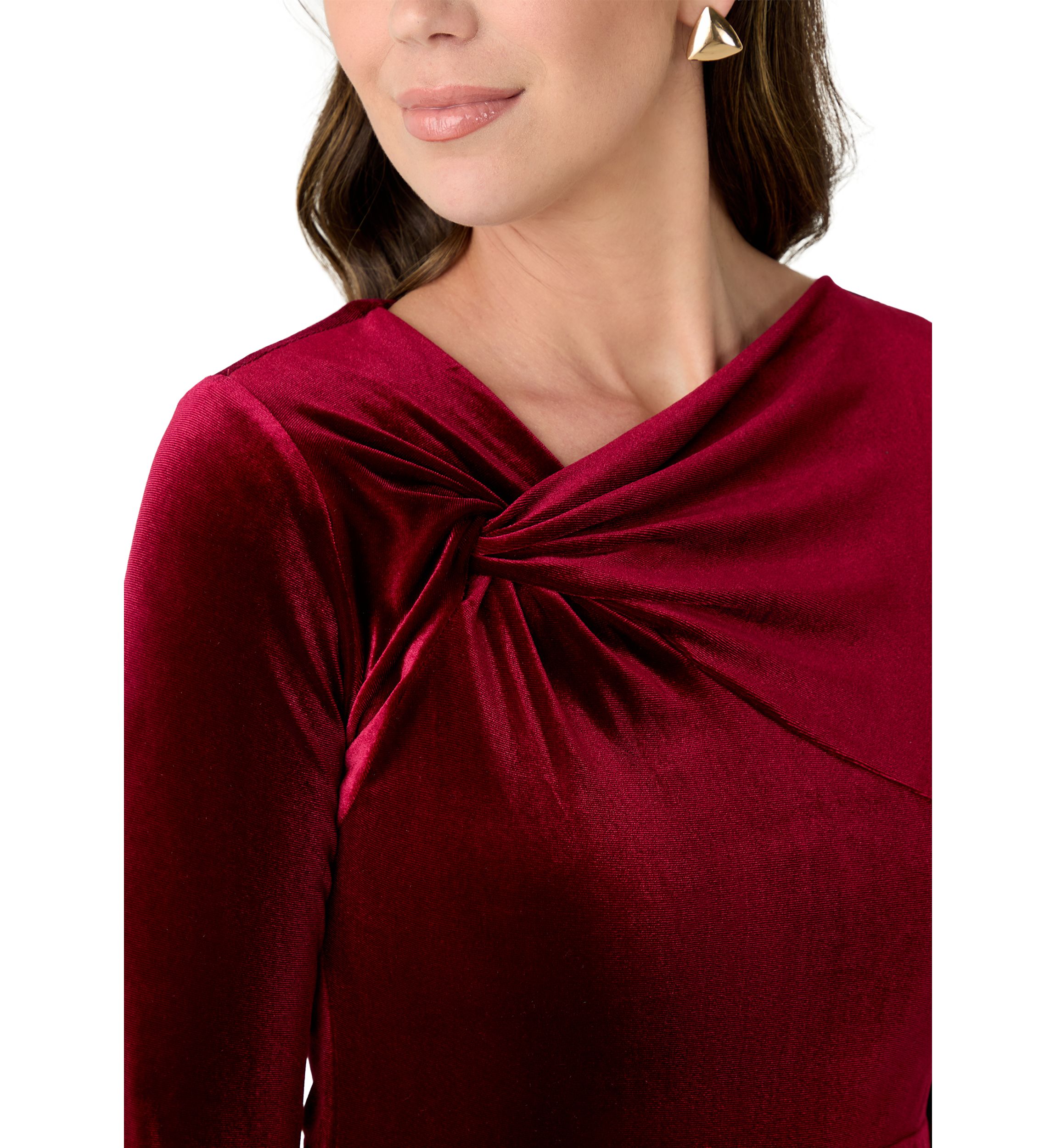Womens Asymmetrical Neck Fit and Flare Velvet Dress