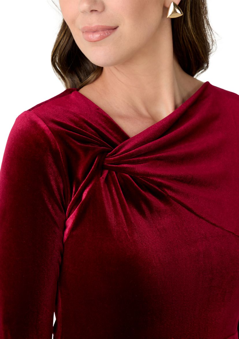 Womens Asymmetrical Neck Fit and Flare Velvet Dress