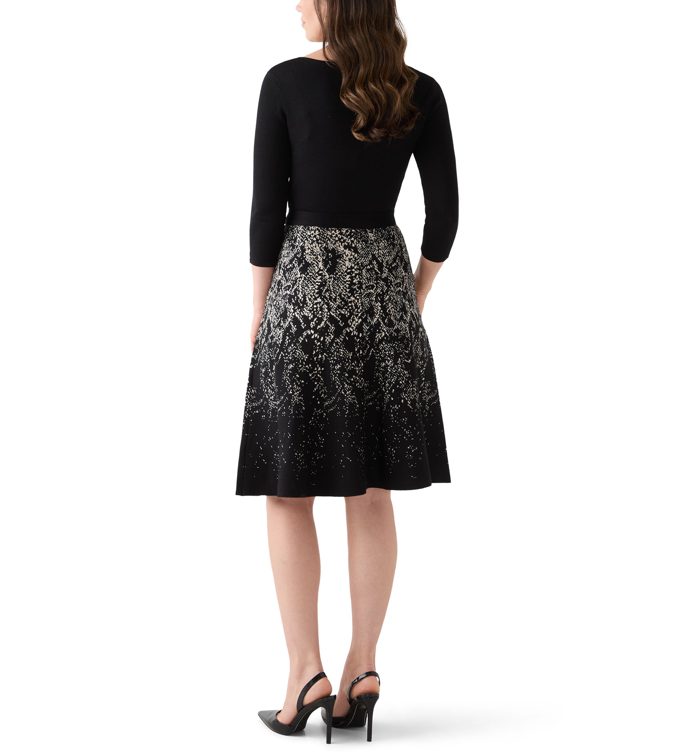 Womens Crew Neck Fit and Flare Print Sweater Dress