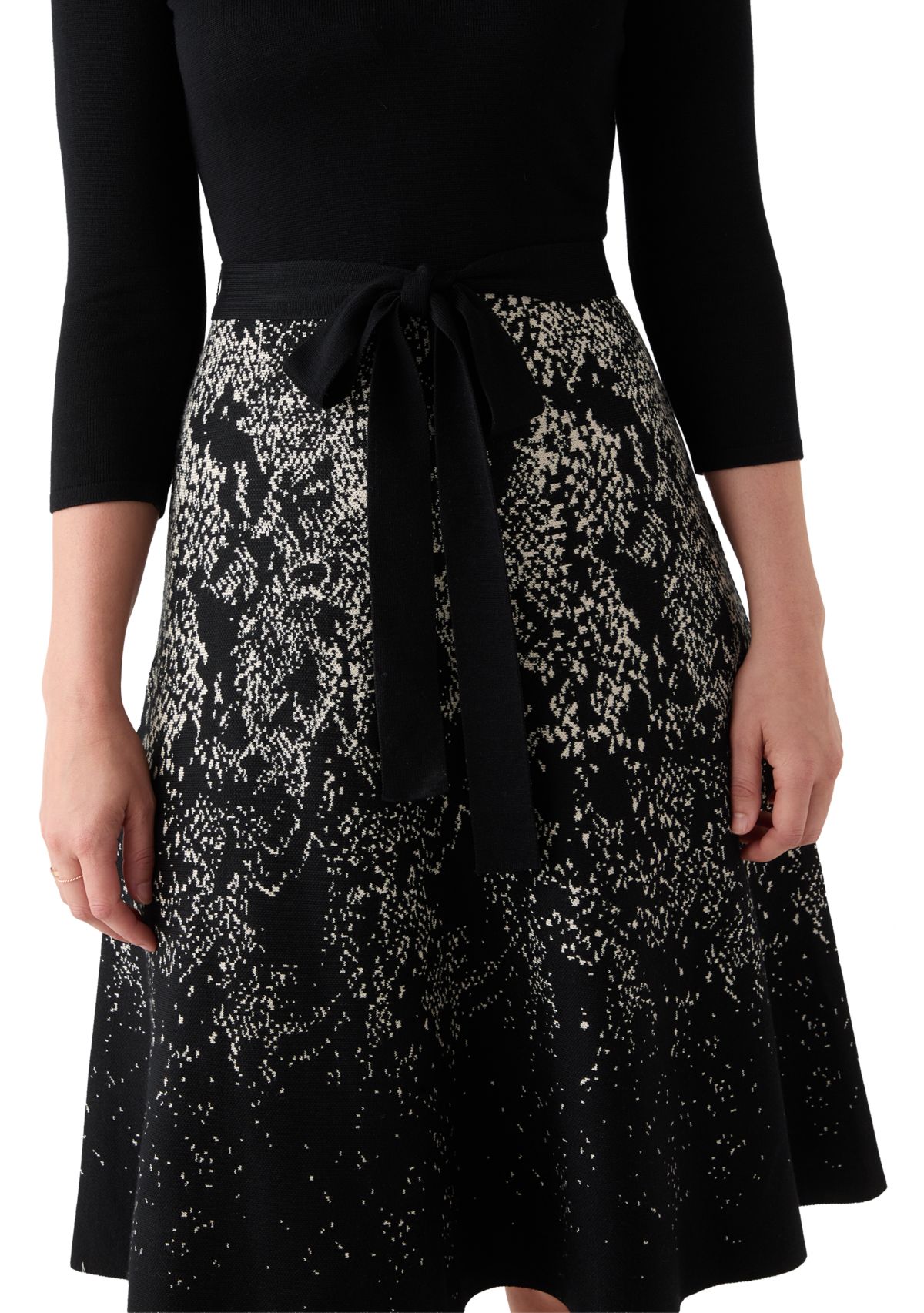 Womens Crew Neck Fit and Flare Print Sweater Dress