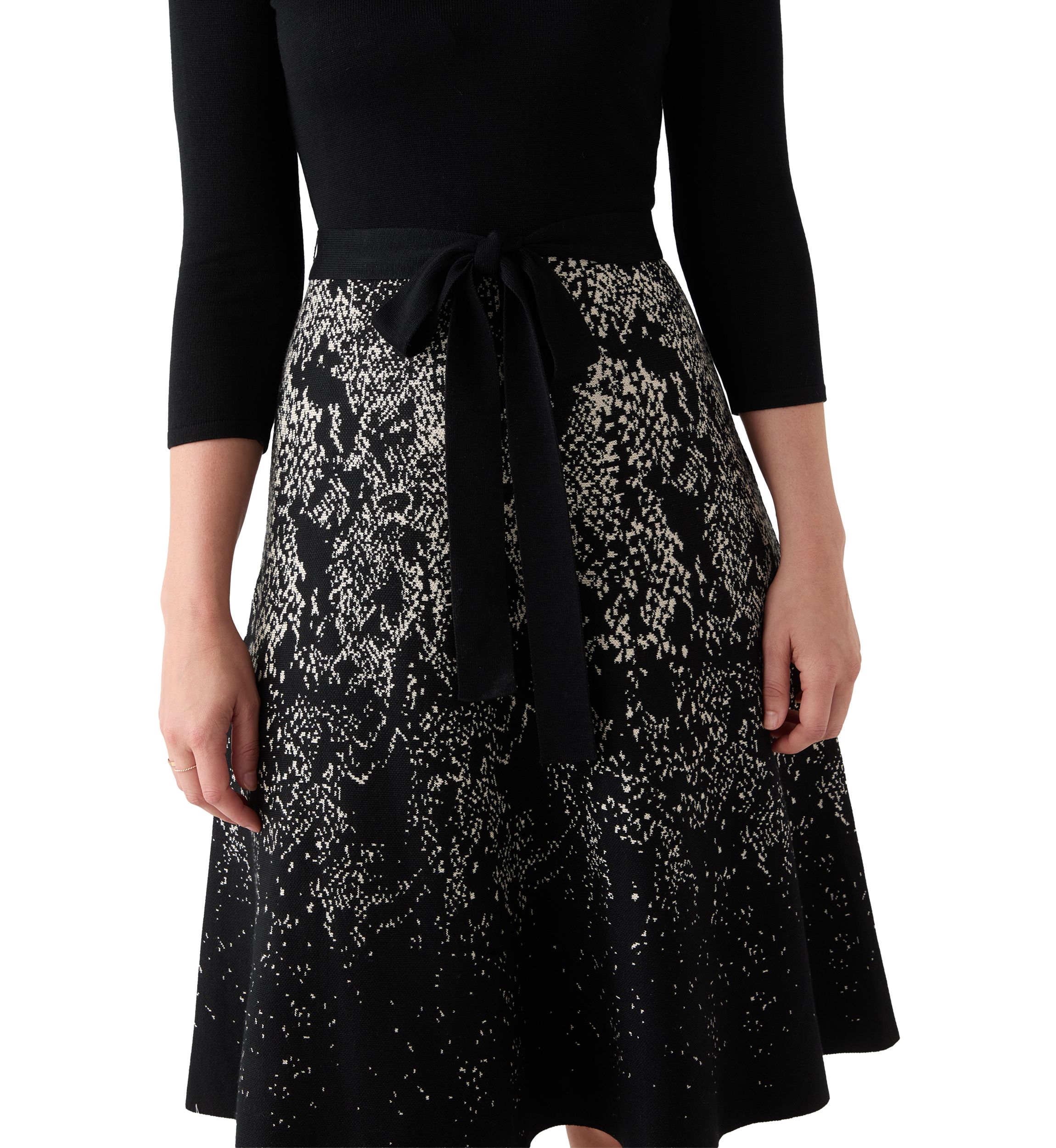 Womens Crew Neck Fit and Flare Print Sweater Dress