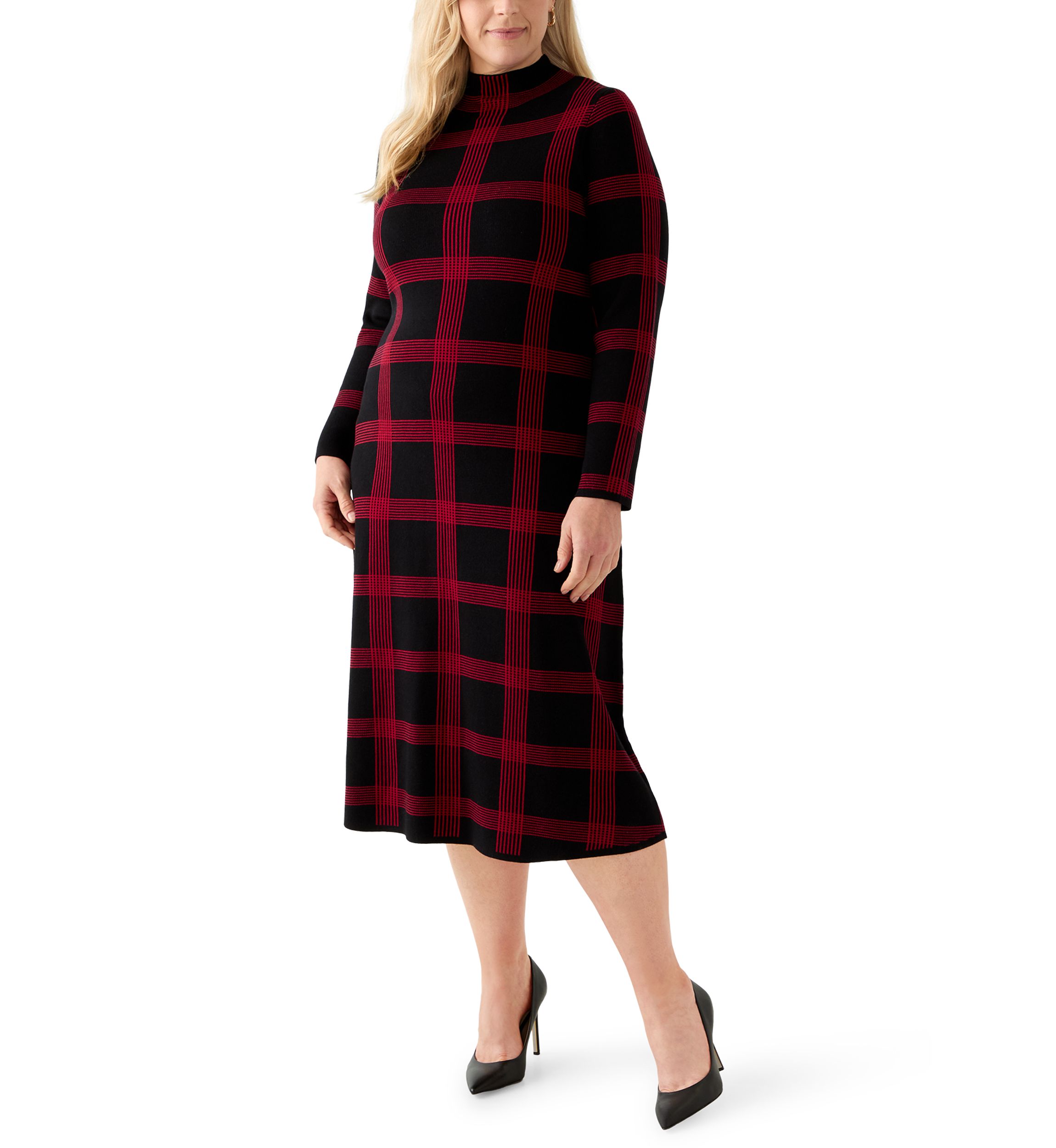 Plus Size Long Sleeve Mock Neck A-Line Sweater Dress