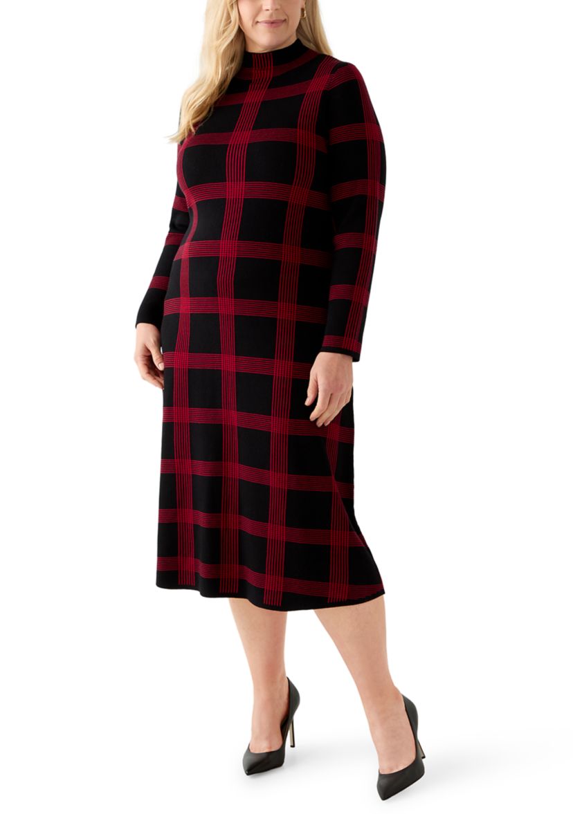 Plus Size Long Sleeve Mock Neck A-Line Sweater Dress