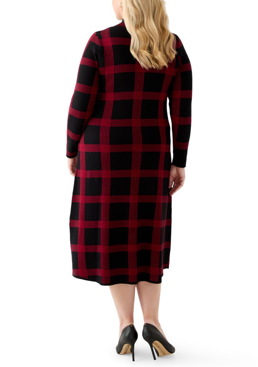 Plus Size Long Sleeve Mock Neck A-Line Sweater Dress