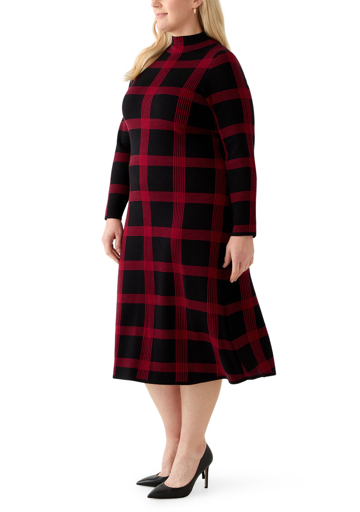 Plus Size Long Sleeve Mock Neck A-Line Sweater Dress