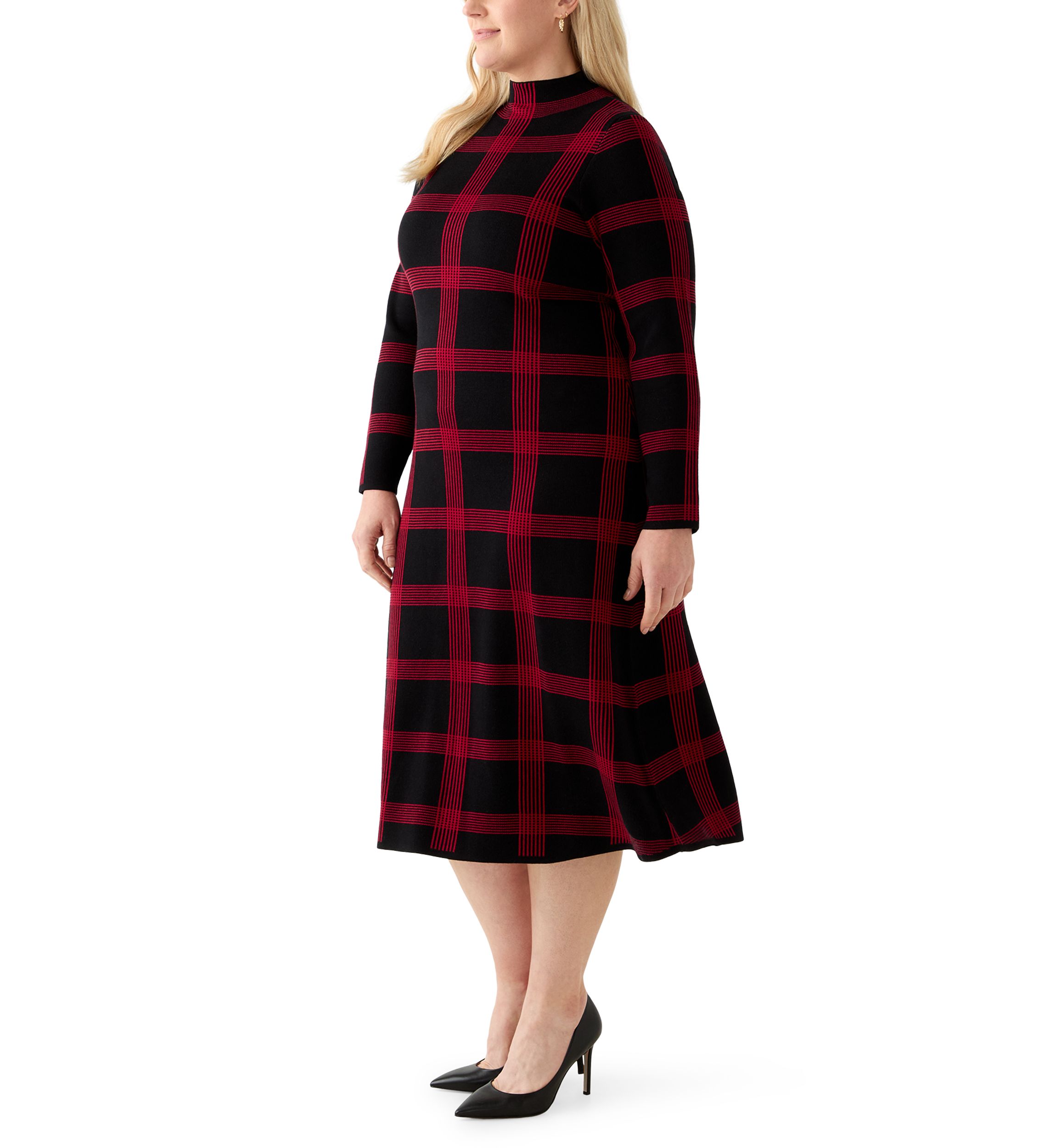 Plus Size Long Sleeve Mock Neck A-Line Sweater Dress