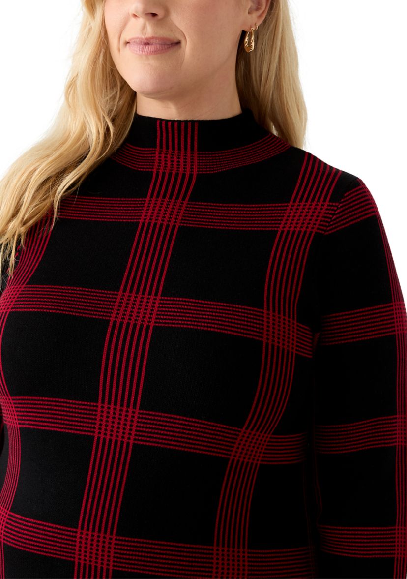 Plus Size Long Sleeve Mock Neck A-Line Sweater Dress