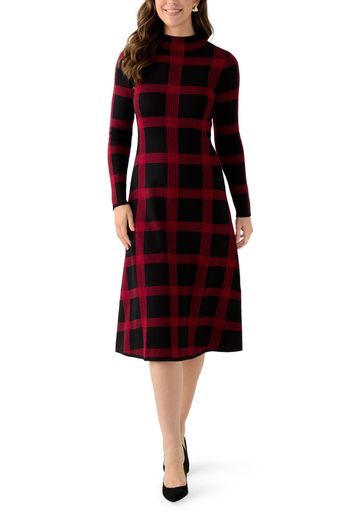 Womens Long Sleeve Mock Neck A-Line Sweater Dress 