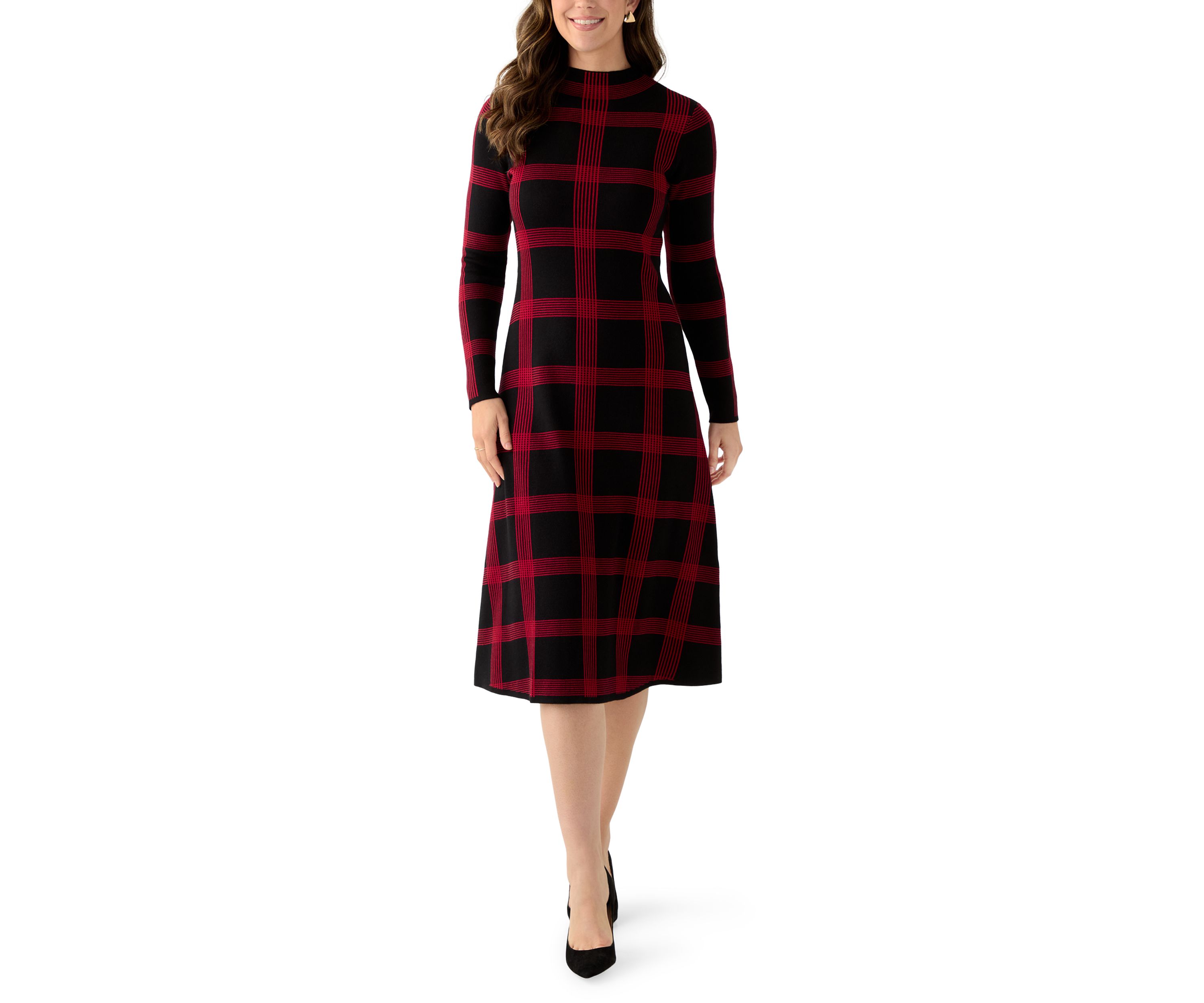 Womens Long Sleeve Mock Neck A-Line Sweater Dress 