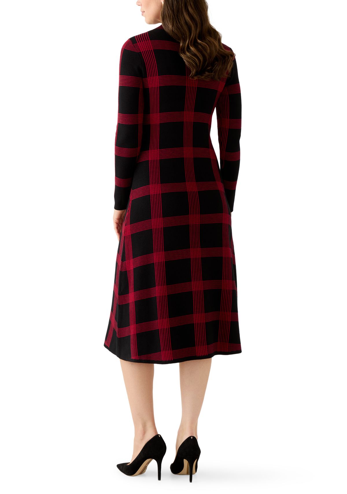 Womens Long Sleeve Mock Neck A-Line Sweater Dress 