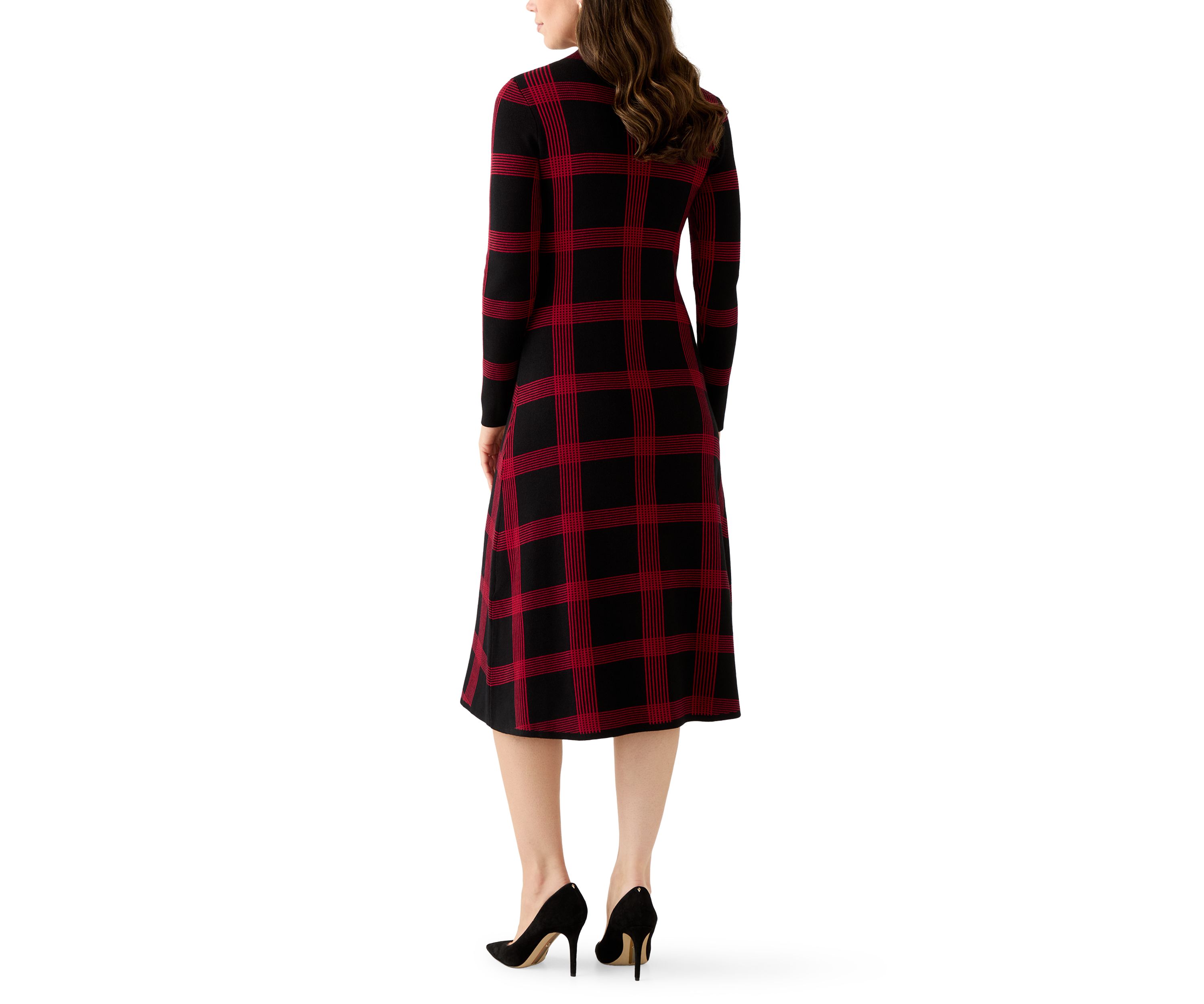 Womens Long Sleeve Mock Neck A-Line Sweater Dress 