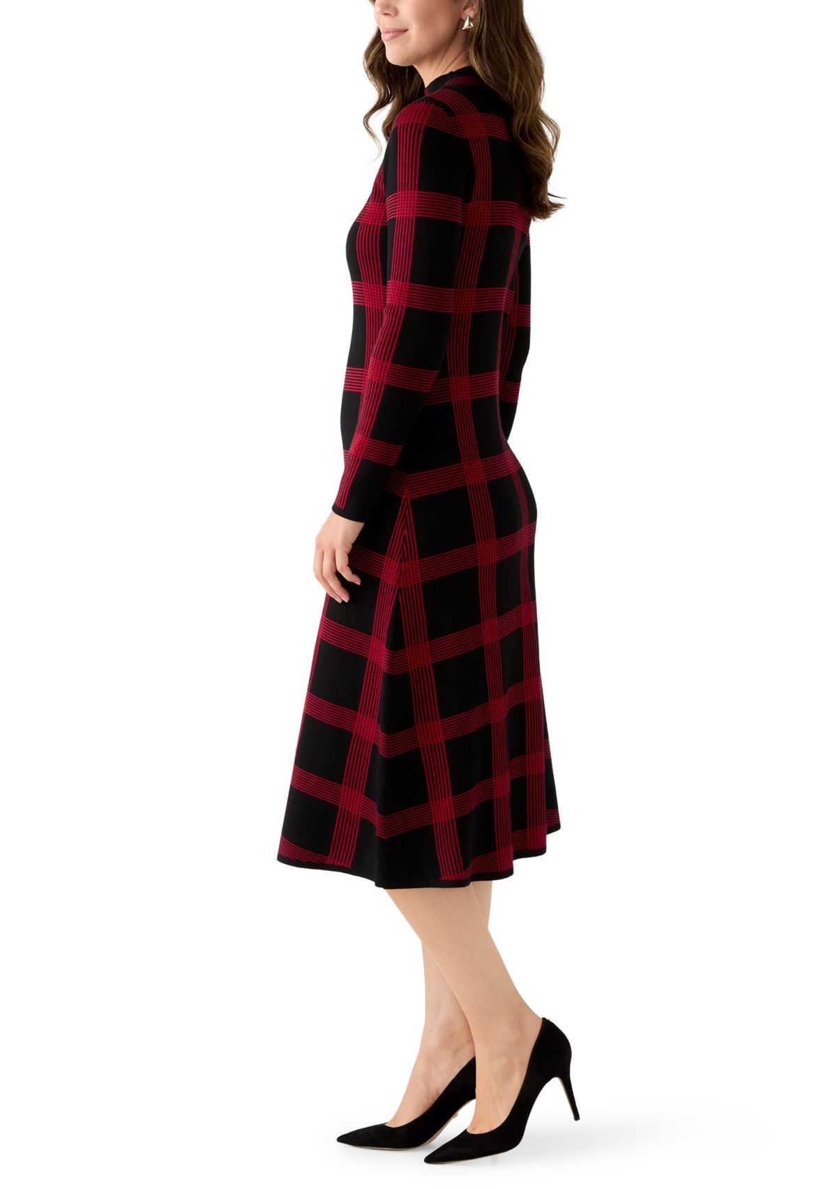 Womens Long Sleeve Mock Neck A-Line Sweater Dress 