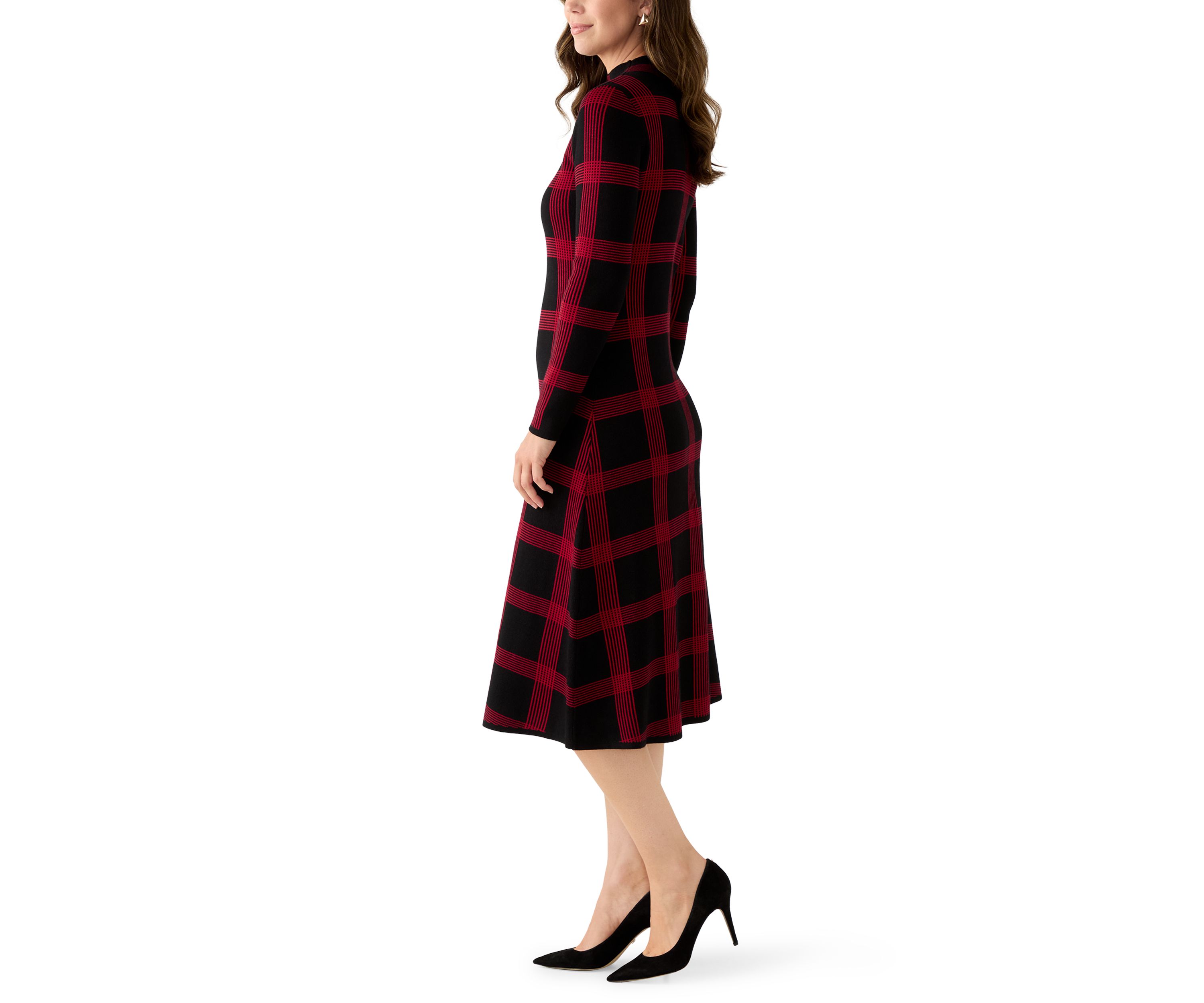 Womens Long Sleeve Mock Neck A-Line Sweater Dress 