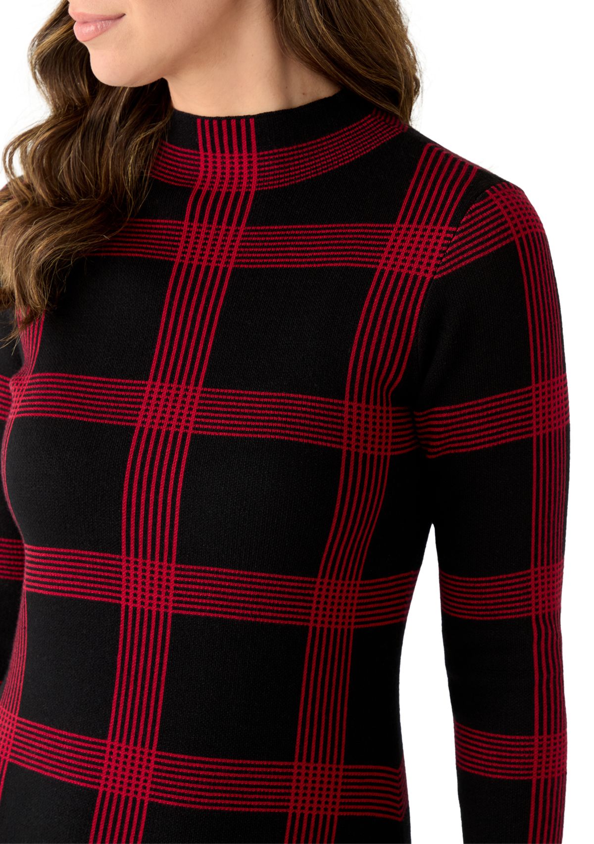 Womens Long Sleeve Mock Neck A-Line Sweater Dress 
