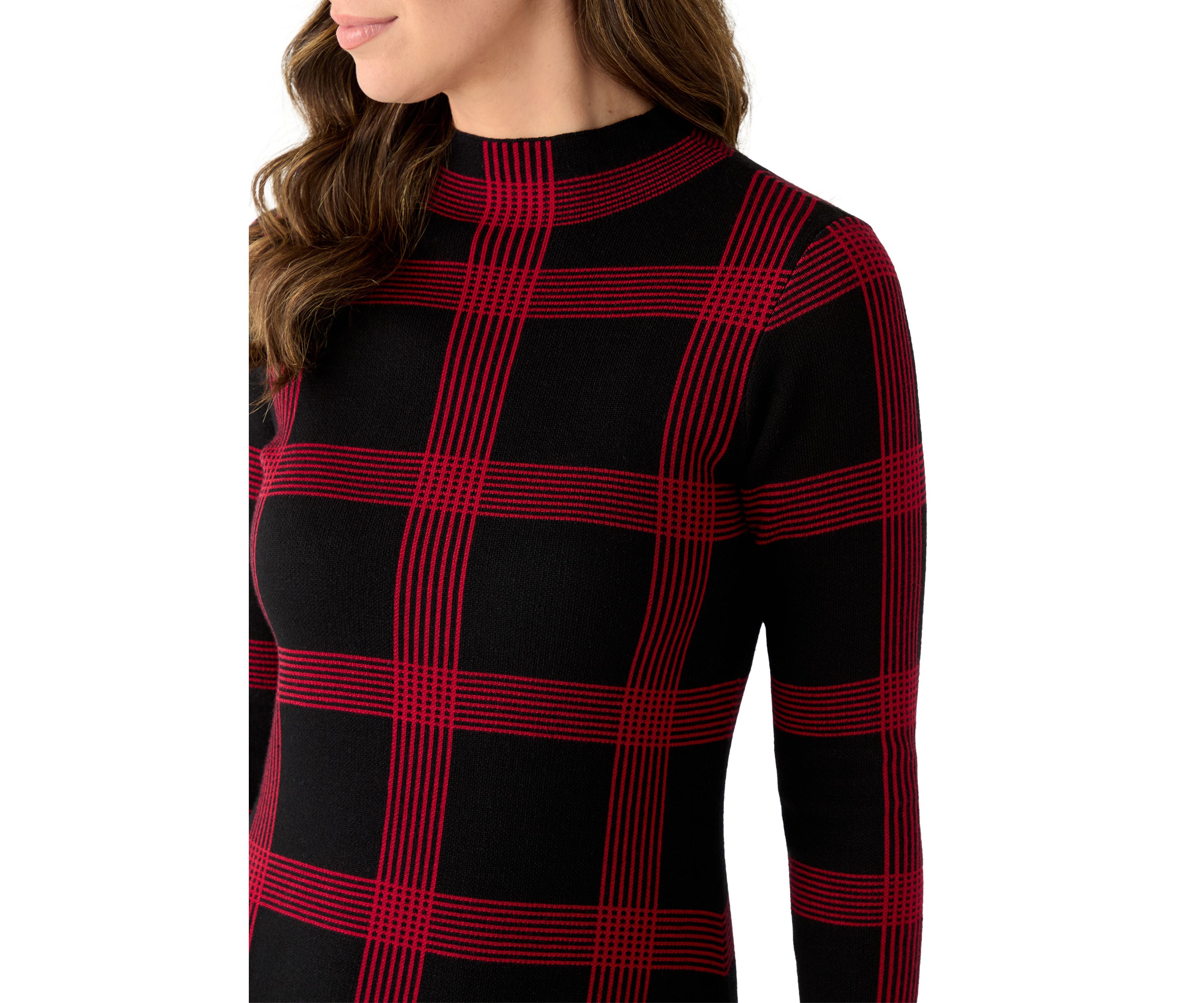 Womens Long Sleeve Mock Neck A-Line Sweater Dress 