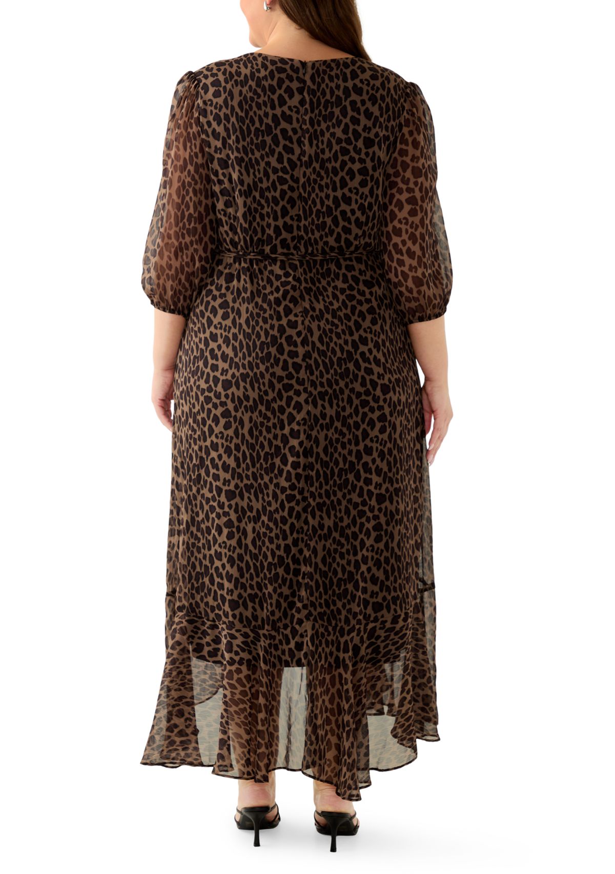 Plus Size V-Neck Animal Print Chiffon Maxi Dress
