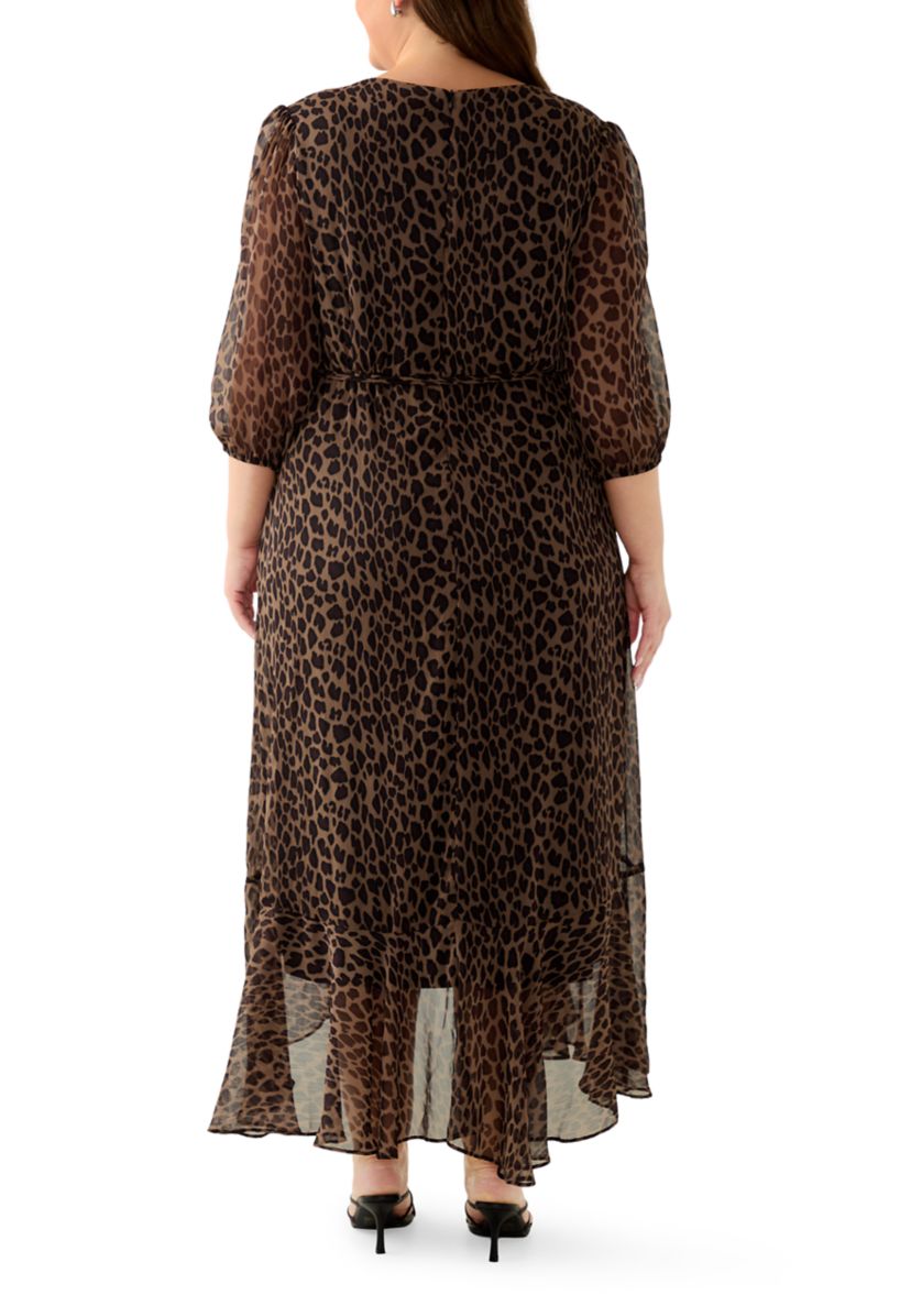 Plus Size V-Neck Animal Print Chiffon Maxi Dress