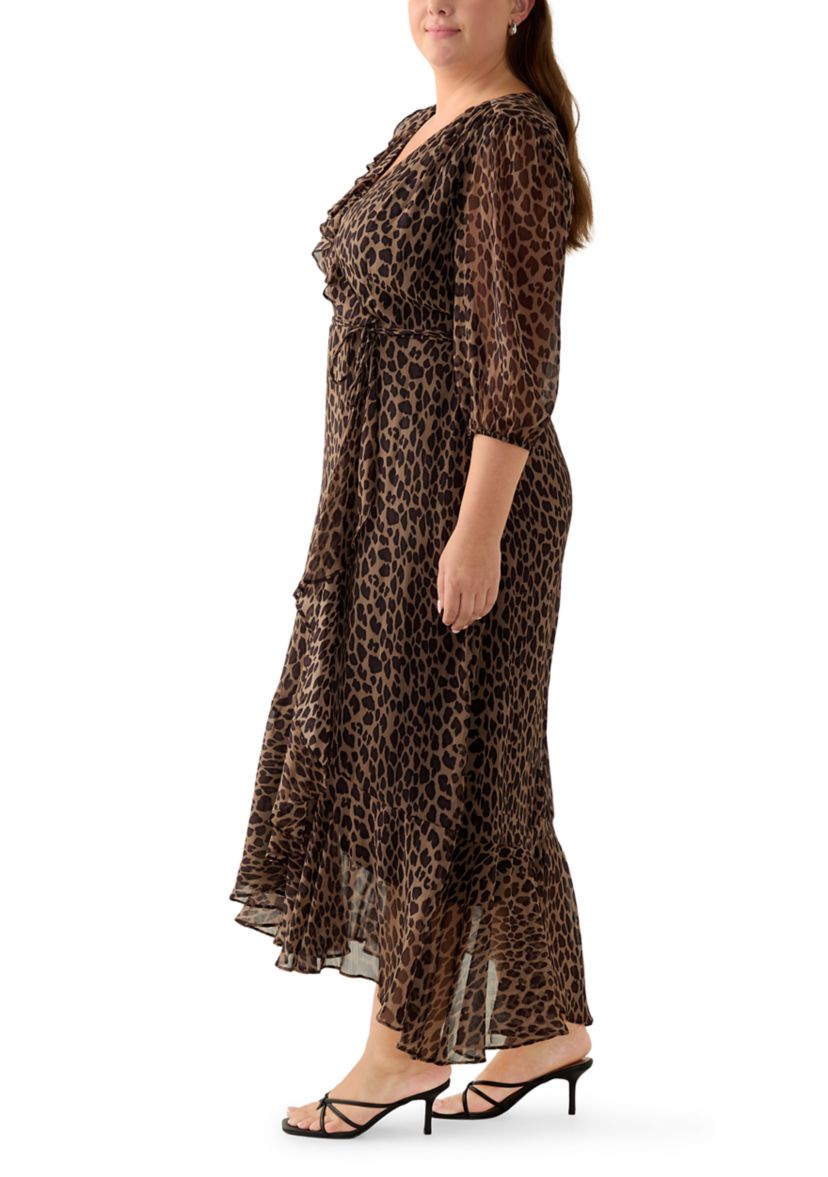Plus Size V-Neck Animal Print Chiffon Maxi Dress
