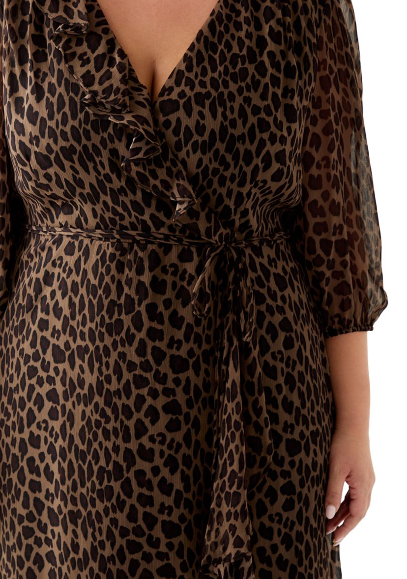 Plus Size V-Neck Animal Print Chiffon Maxi Dress
