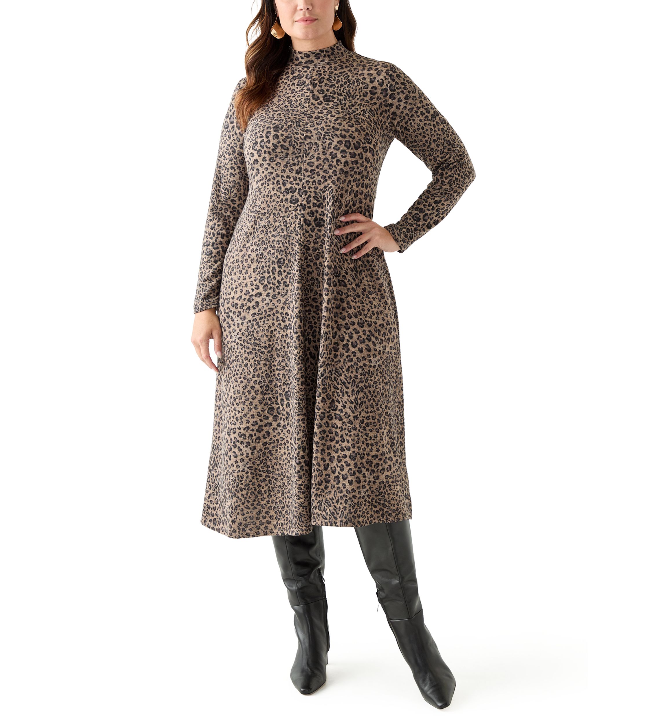 Plus Size A-Line Animal Print Sweater Dress