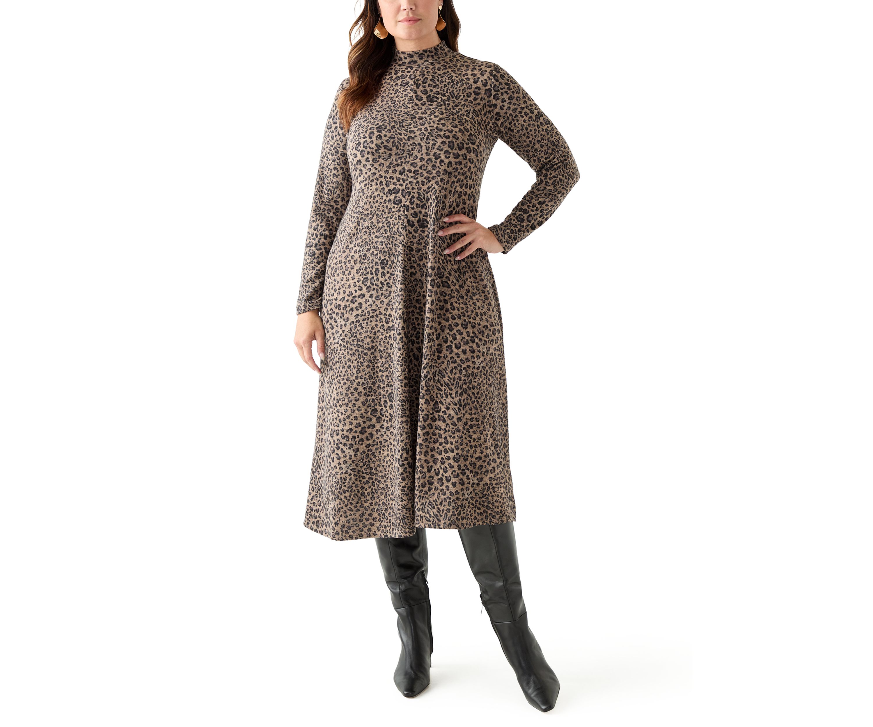Plus Size A-Line Animal Print Sweater Dress
