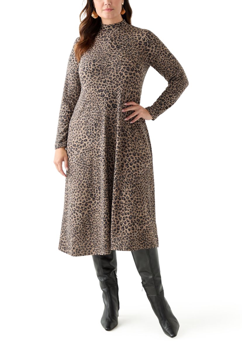 Plus Size A-Line Animal Print Sweater Dress
