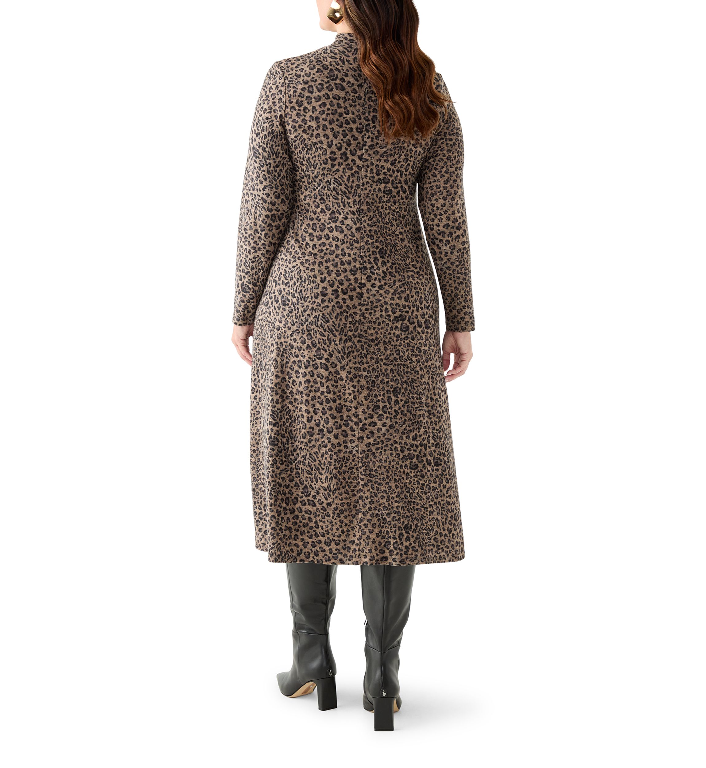 Plus Size A-Line Animal Print Sweater Dress