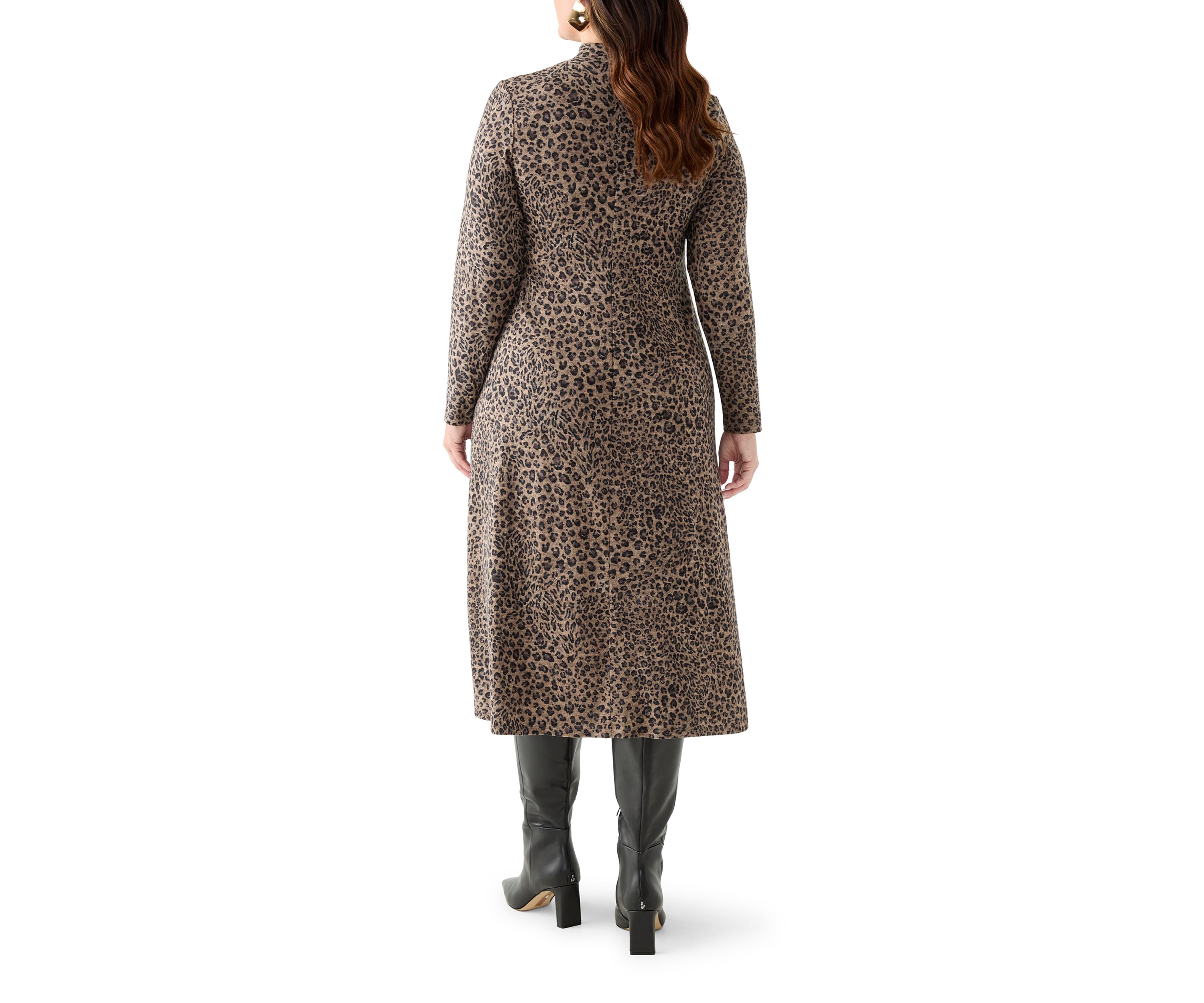 Plus Size A-Line Animal Print Sweater Dress