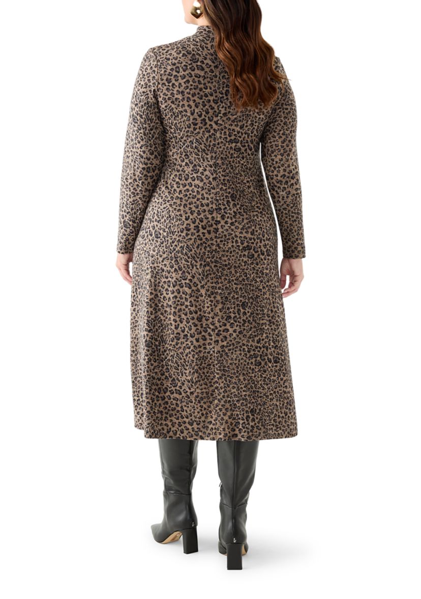 Plus Size A-Line Animal Print Sweater Dress