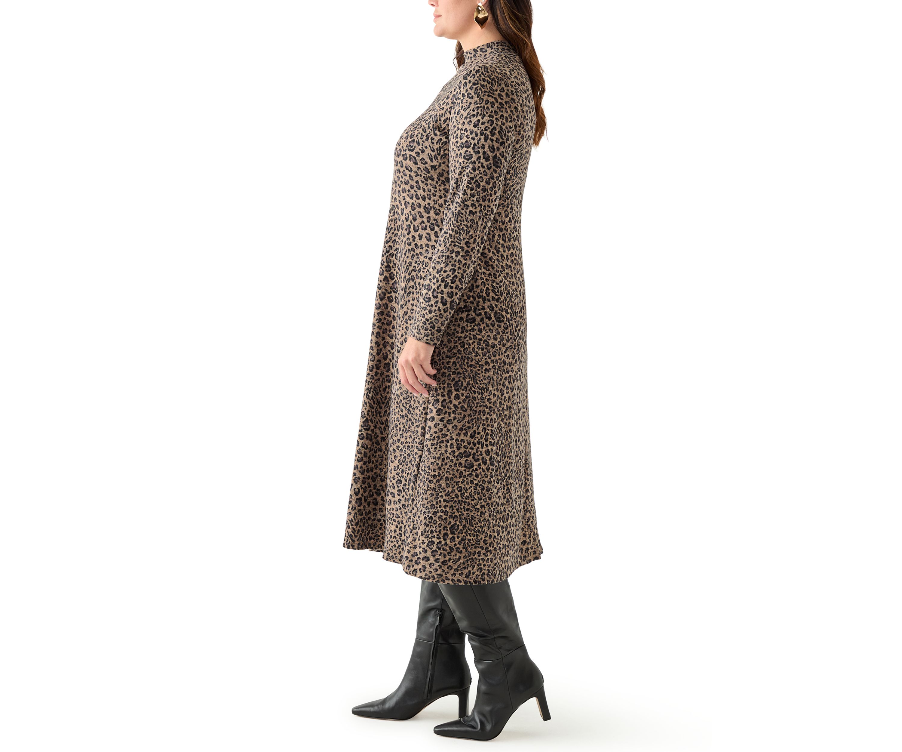 Plus Size A-Line Animal Print Sweater Dress