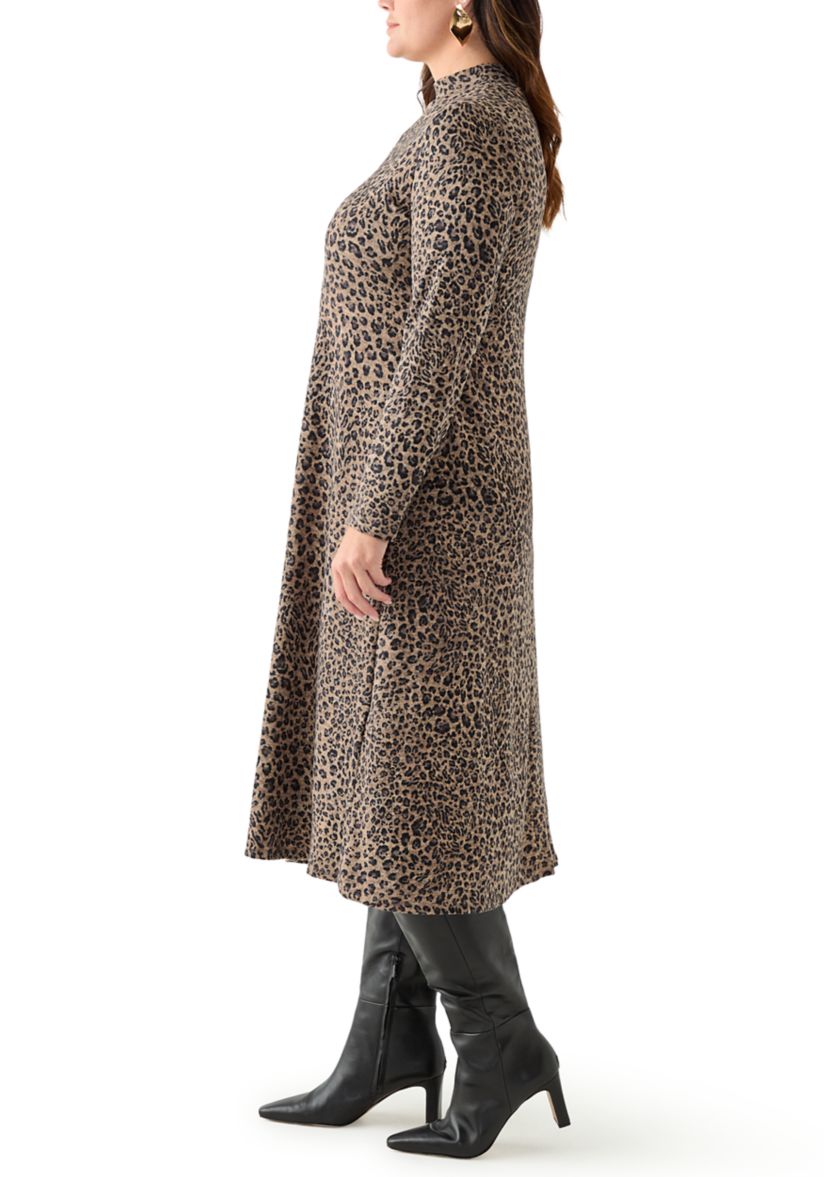 Plus Size A-Line Animal Print Sweater Dress