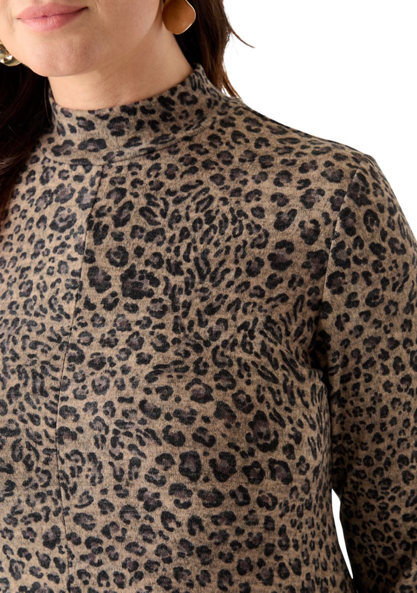 Plus Size A-Line Animal Print Sweater Dress
