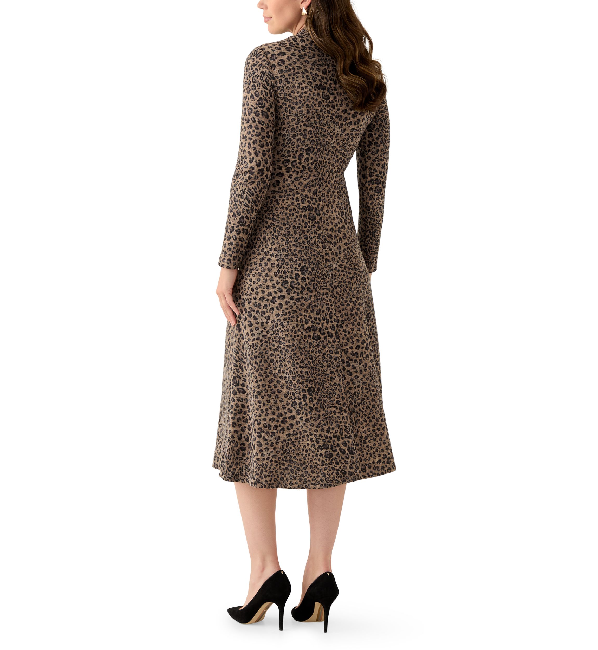 Womens Mock Neck Printed Hacci A-Line Dress