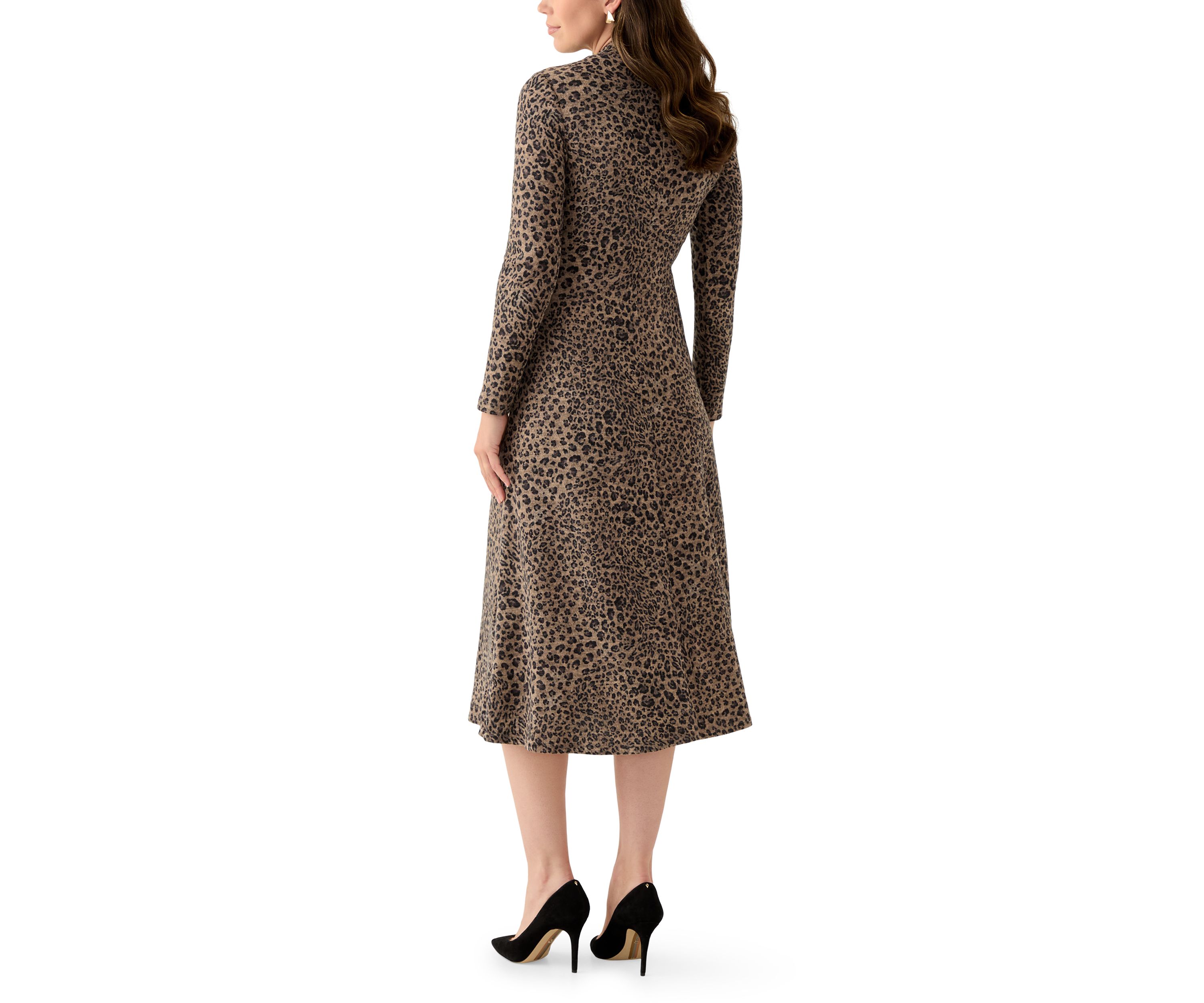 Womens Mock Neck Printed Hacci A-Line Dress