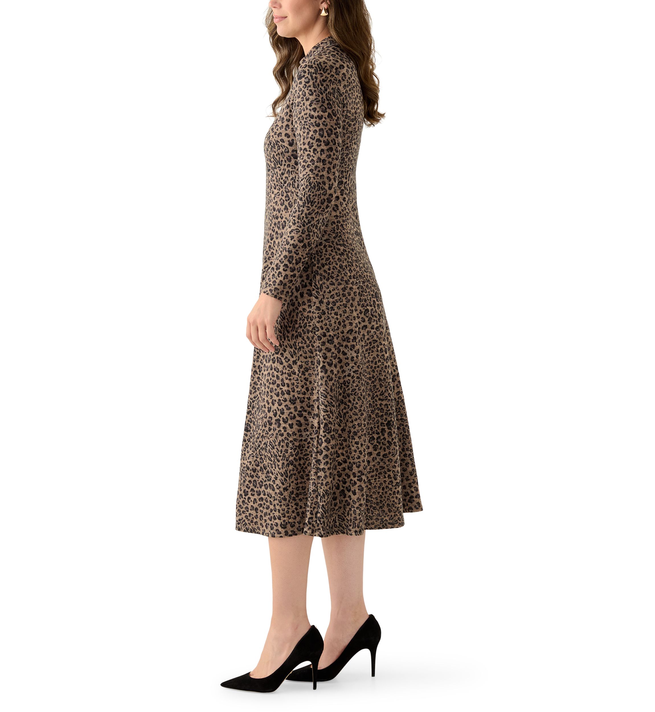 Womens Mock Neck Printed Hacci A-Line Dress