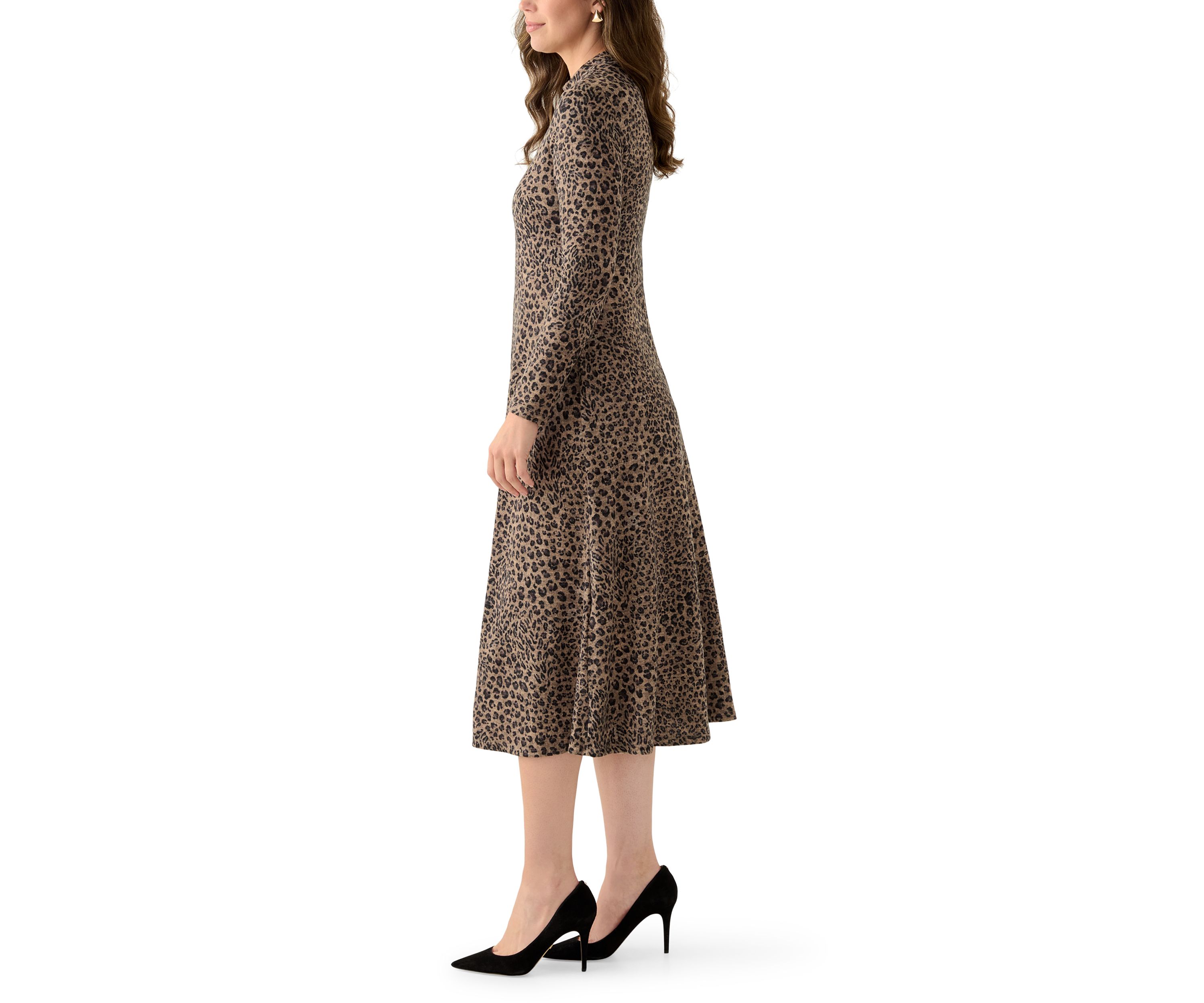 Womens Mock Neck Printed Hacci A-Line Dress