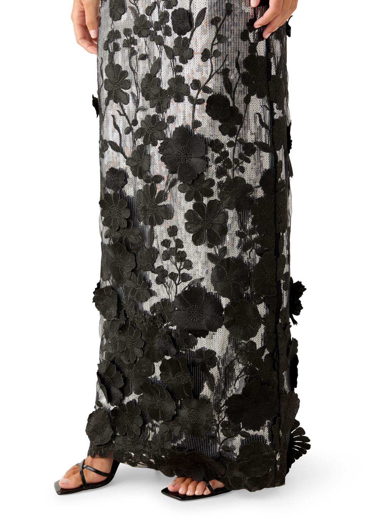 Womens Sleeveless Square Neck Sequin Embellished Gown