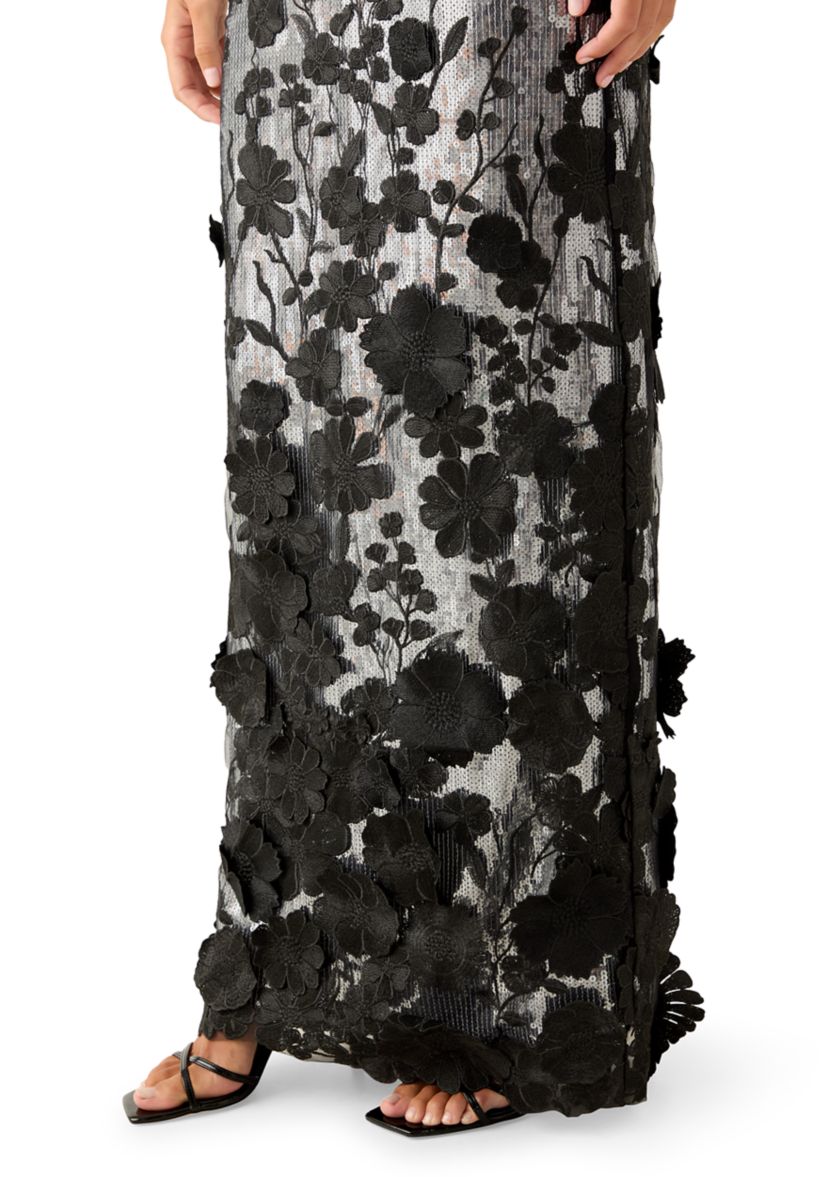 Womens Sleeveless Square Neck Sequin Embellished Gown