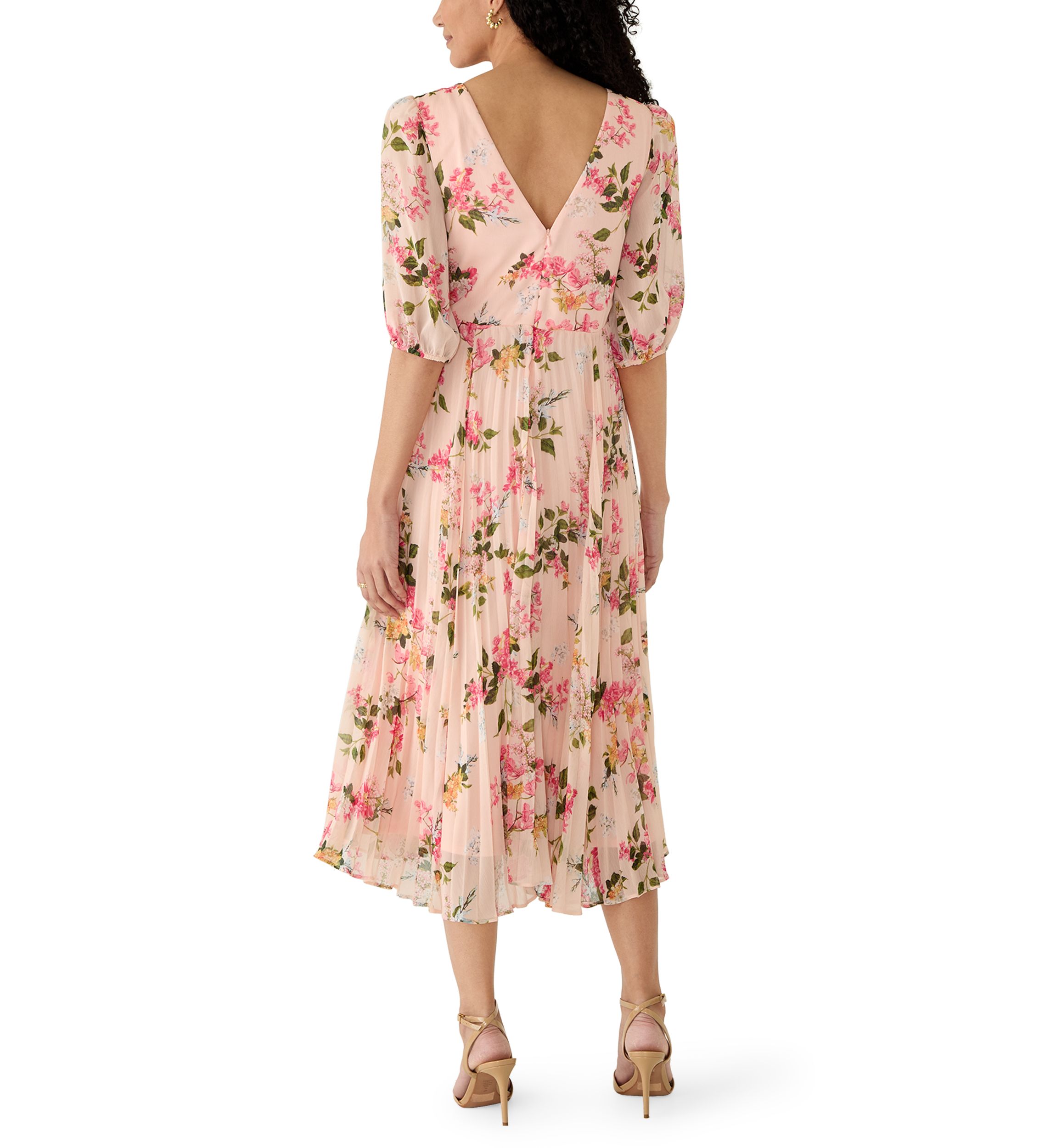 strapless open back dress Yellow and Pink Floral Cotton Maxi Dress with Frill Straps with One – AMARAA main image 1