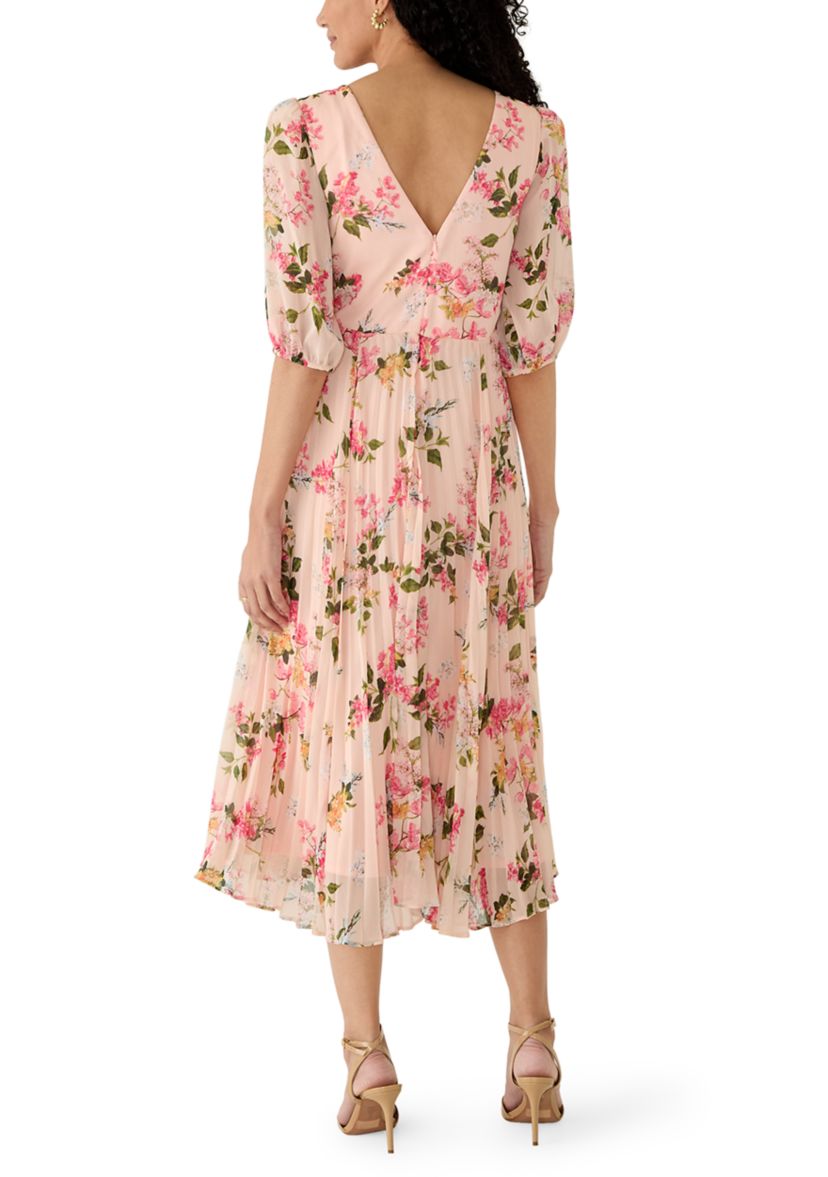 womens floral midi dress Pearl Embellished print satin drapes beautifully at the blouson bodice and through the softly flared skirt of this cocktail dress topped by a wrap Urban Darling Green Floral Tiered