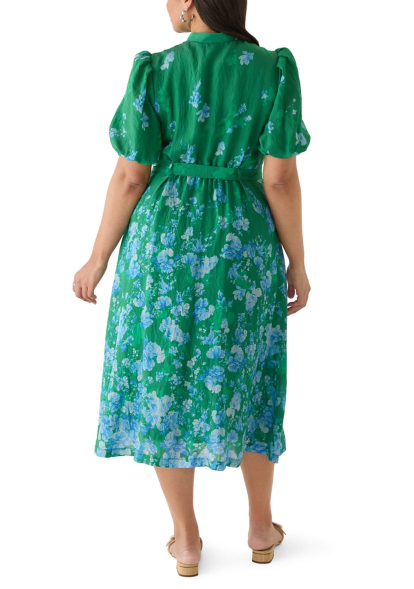 Maison Tara Plus Size Puff Sleeve Printed Chiffon Shirtdress