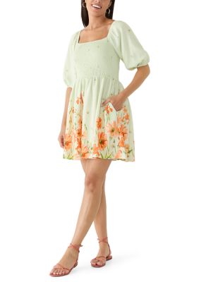 Maison Tara Women's 3/4 Sleeve Floral Print Baby Doll Dress