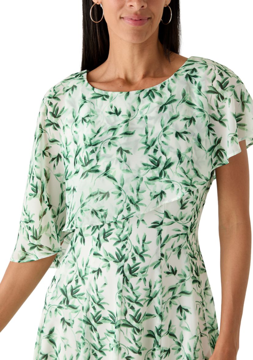 leaf print chiffon dress Jungle Leaf Print Chiffon Bodysuit Mini Dress