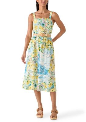 Maison Tara Women's Sleeveless Printed Linen A-Line Dress