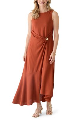 Maison Tara Women's Sleeveless Linen Ruched Sheath Dress